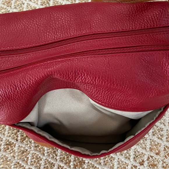 Valentina Italian leather handbag 2 tone red & tan leather Made in Italy - Picture 8 of 14